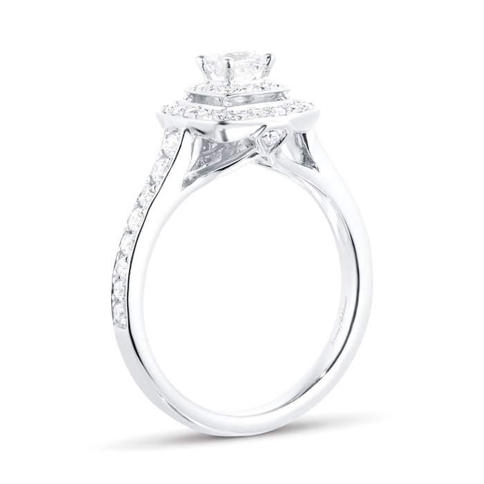 Jenny Packham Cushion Cut 0.70 Carat Total Weight Double Halo Diamond Ring In 18 Carat White Gold - Ring Size J