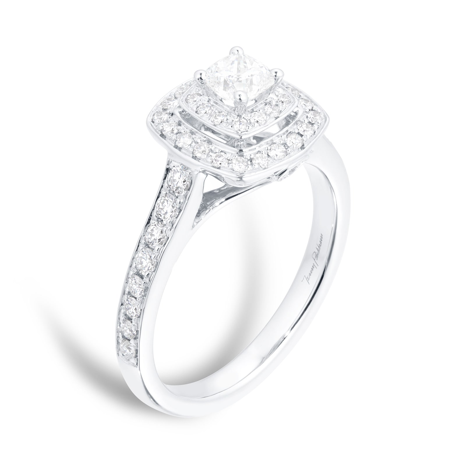 Jenny Packham 18ct White Gold Cushion Cut 0.70cttw Double Halo Diamond Ring Jenny Packham 18ct White Gold Cushion Cut 0.70cttw Double Halo Diamond Ring