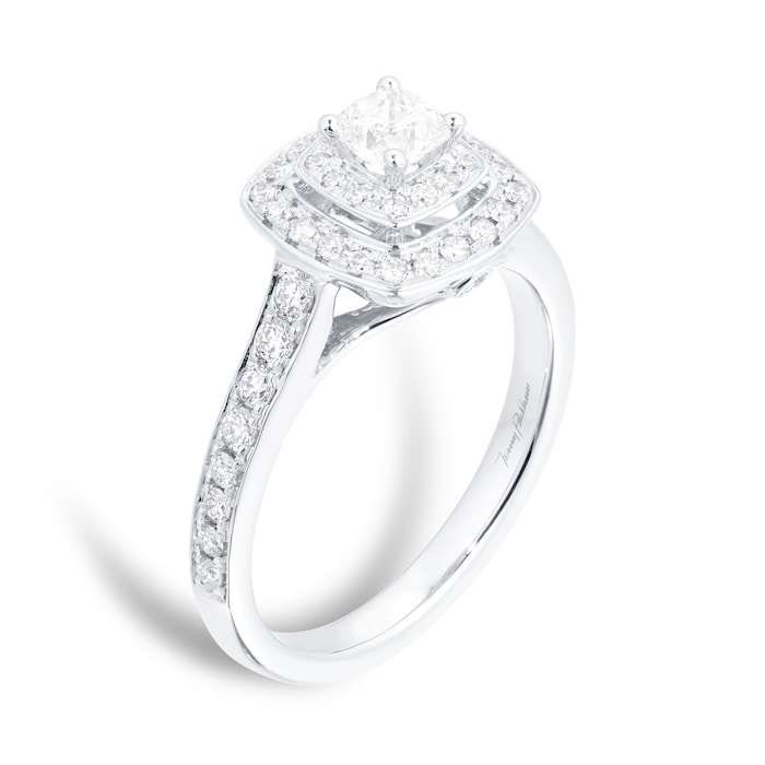Jenny Packham Cushion Cut 0.70 Carat Total Weight Double Halo Diamond Ring In 18 Carat White Gold - Ring Size K