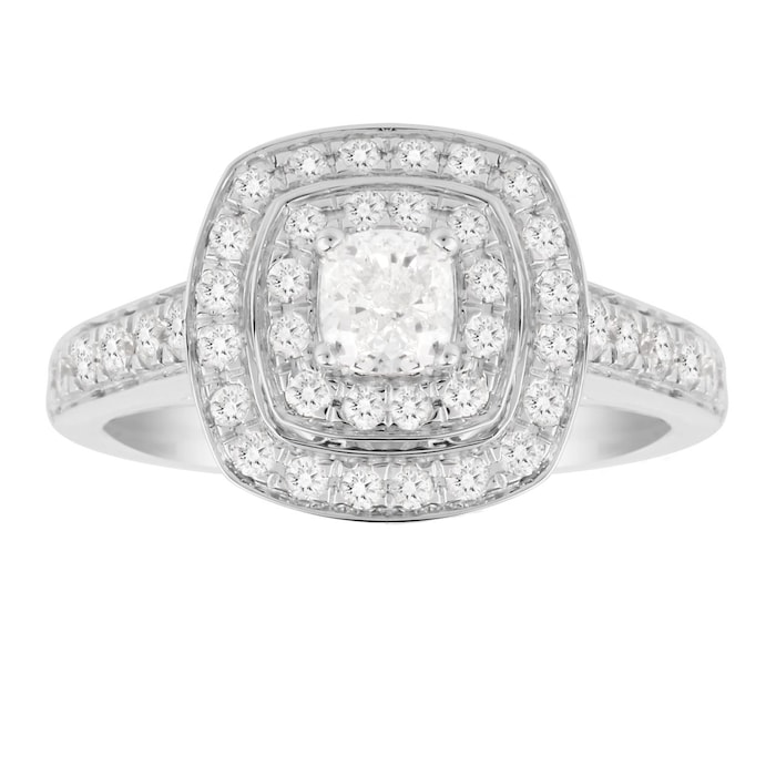 Jenny Packham 18ct White Gold Cushion Cut 1.20cttw Double Halo Diamond Ring