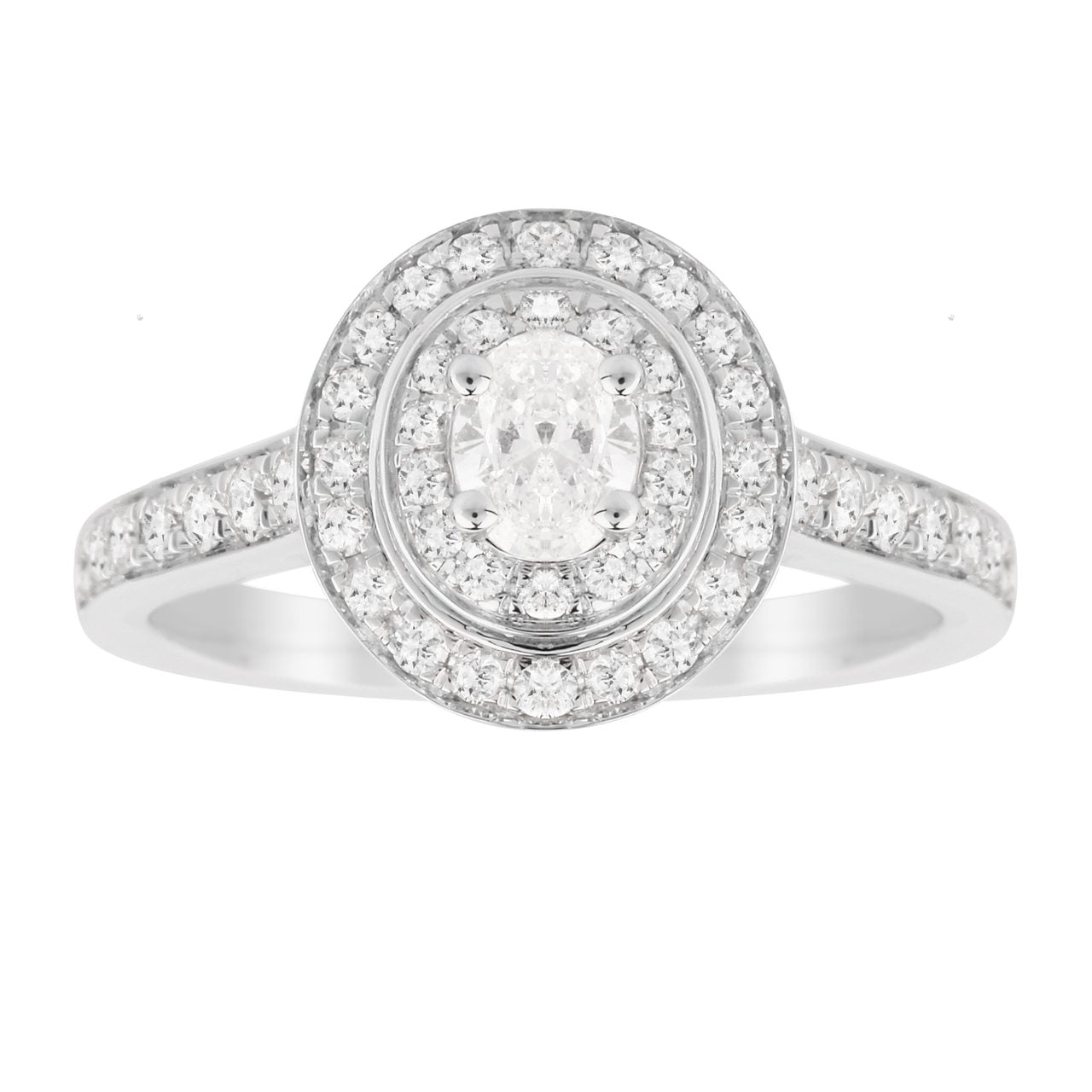 Jenny Packham 18ct White Gold Oval Cut 0.70cttw Double Halo Diamond Ring
