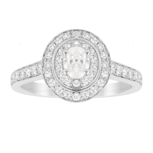 Jenny Packham 18ct White Gold Oval Cut 0.70cttw Double Halo Diamond Ring