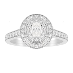 37410036 - 18ct White Gold Oval Cut 0.70cttw Double Halo Diamond Ring