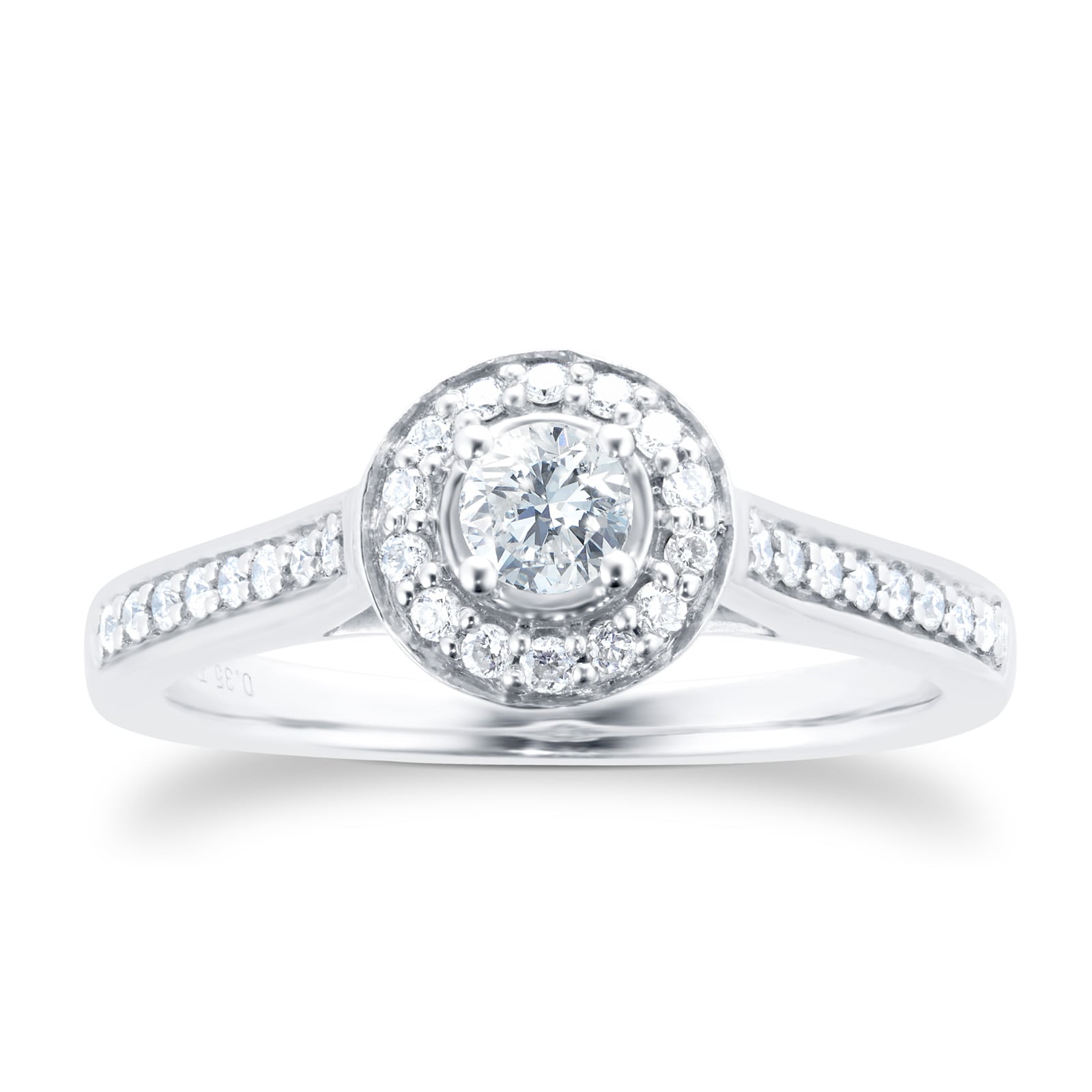 Brilliant Cut 0.35 Carat Total Weight Halo Diamond Ring In 18 Carat White Gold - Ring Size O