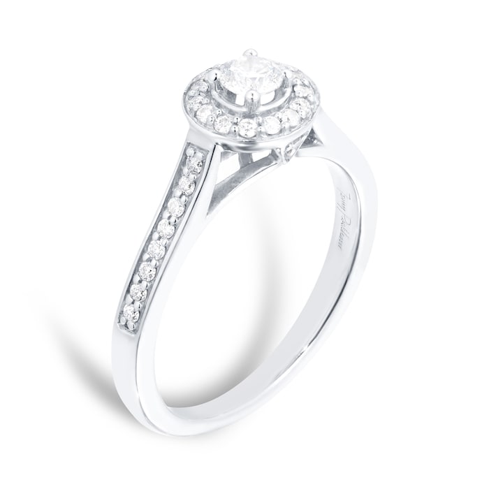 Jenny Packham Brilliant Cut 0.35 Carat Total Weight Halo Diamond Ring In 18 Carat White Gold - Ring Size J