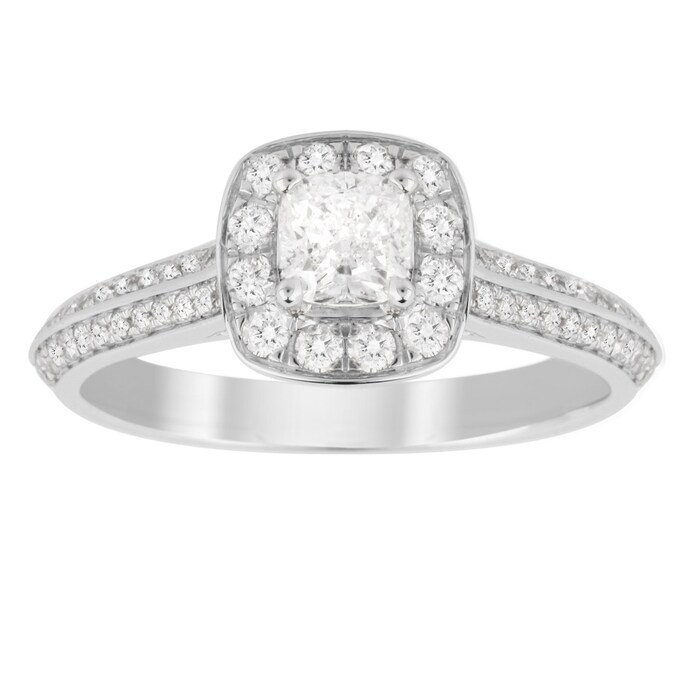 Jenny Packham Cushion Cut 0.95 Carat Total Weight Halo Diamond Ring In 18 Carat White Gold