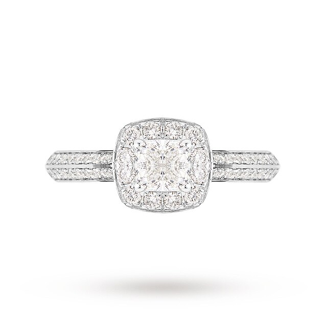 Jenny Packham Cushion Cut 0.95 Carat Total Weight Halo Diamond Ring In 18 Carat White Gold
