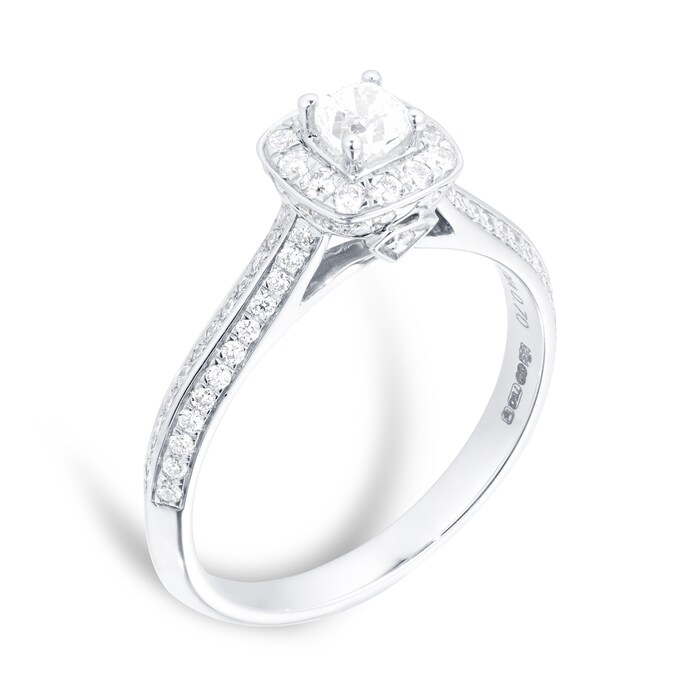 Jenny Packham Cushion Cut 0.70 Carat Total Weight Halo Diamond Ring In 18 Carat White Gold - Ring Size K