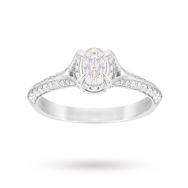 Oval Cut 0.56 Carat Total Weight Solitaire Diamond Ring In 18 Carat White Gold - Ring Size M