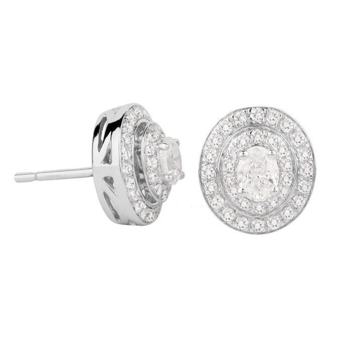 Jenny Packham 18ct White & Rose Gold 0.45ct Oval Cut Double Halo Diamond Earrings