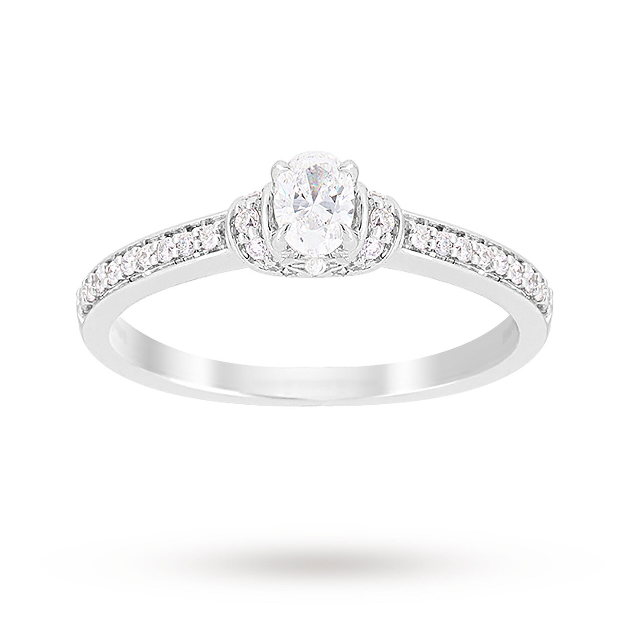 Oval Cut 0.45 Carat Total Weight Diamond Art Deco Style Ring In Platinum - Ring Size M