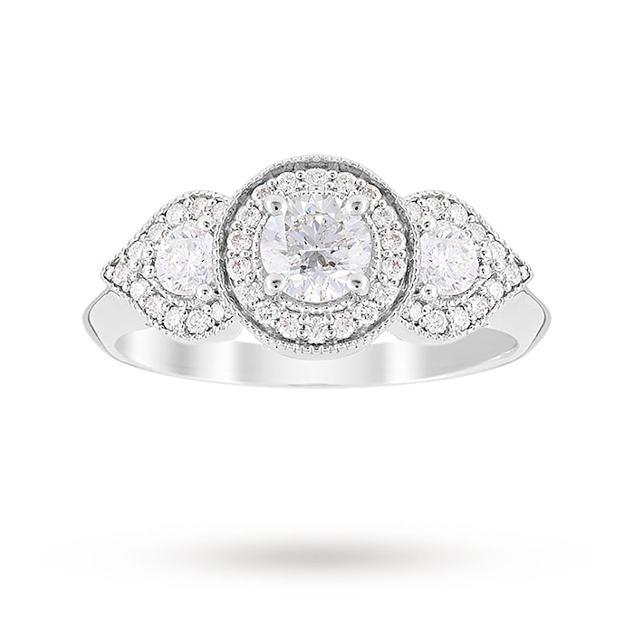 Jenny Packham Three Stone Oval Cut 0.95 Carat Total Weight Diamond Art Deco Style Ring In Platinum - Ring Size I