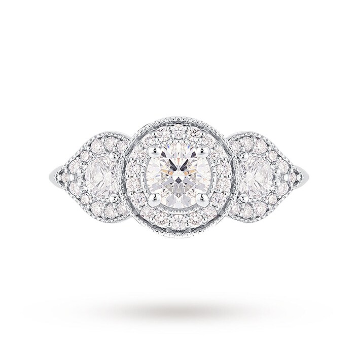 Jenny Packham Platinum Three Stone Oval Cut 0.95cttw Diamond Art Deco Style Ring