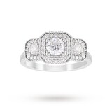 Jenny Packham Platinum Three Stone Brilliant Cut 0.95cttw Diamond Square Art Deco Style Ring
