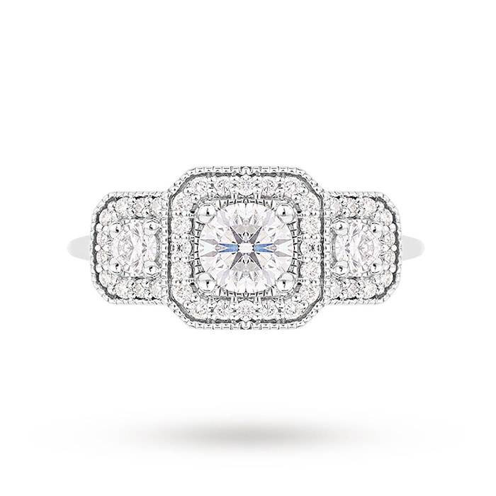 Jenny Packham Platinum Three Stone Brilliant Cut 0.95cttw Diamond Square Art Deco Style Ring
