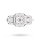 Jenny Packham Platinum Three Stone Brilliant Cut 0.95cttw Diamond Square Art Deco Style Ring