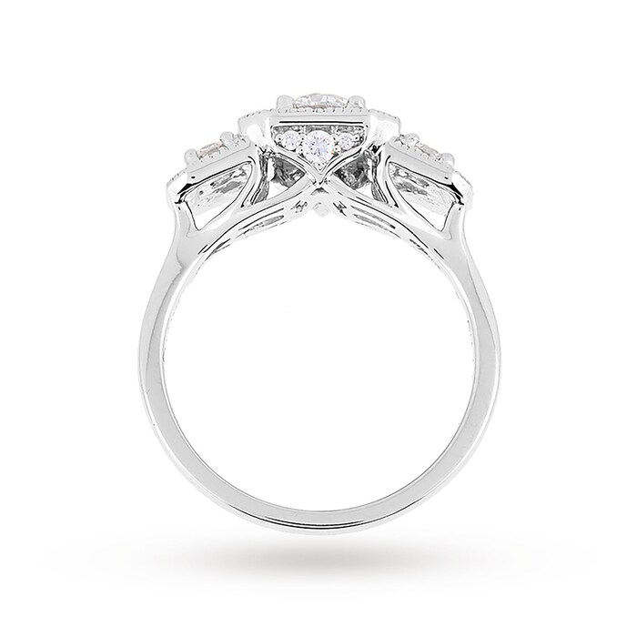 Jenny Packham Platinum Three Stone Brilliant Cut 0.95cttw Diamond Square Art Deco Style Ring