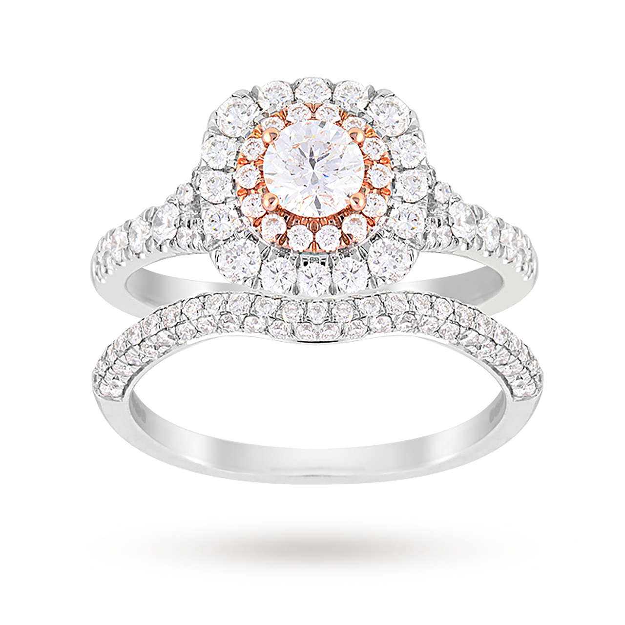 Jenny Packham Platinum and Rose Gold Brilliant Cut 1.18cttw Bridal Set