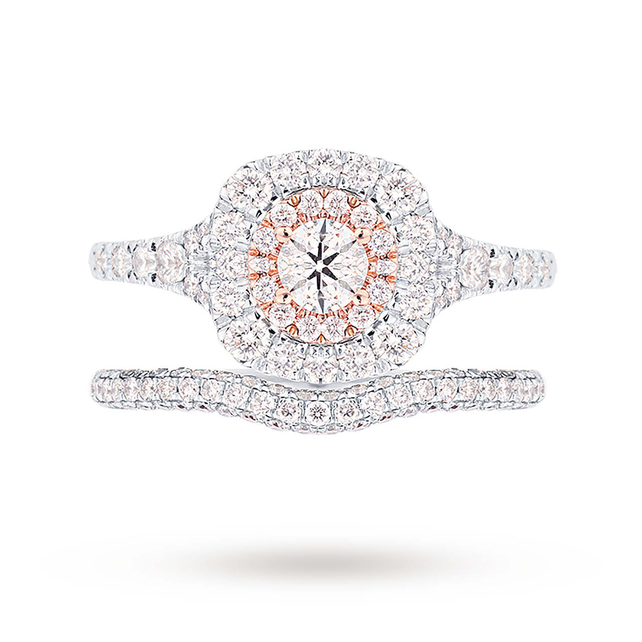 Jenny Packham Platinum and Rose Gold Brilliant Cut 1.18cttw Bridal Set