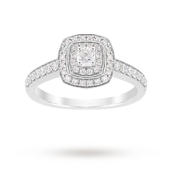 Jenny Packham Cushion Cut 0.70 Carat Total Weight Double Halo Diamond Ring In Platinum - Ring Size I