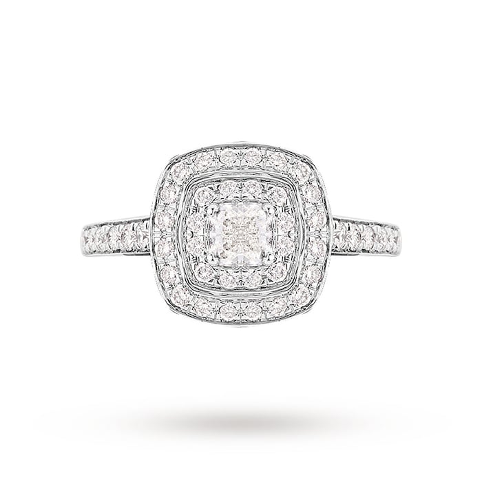 Jenny Packham Cushion Cut 0.70 Carat Total Weight Double Halo Diamond Ring In Platinum - Ring Size P