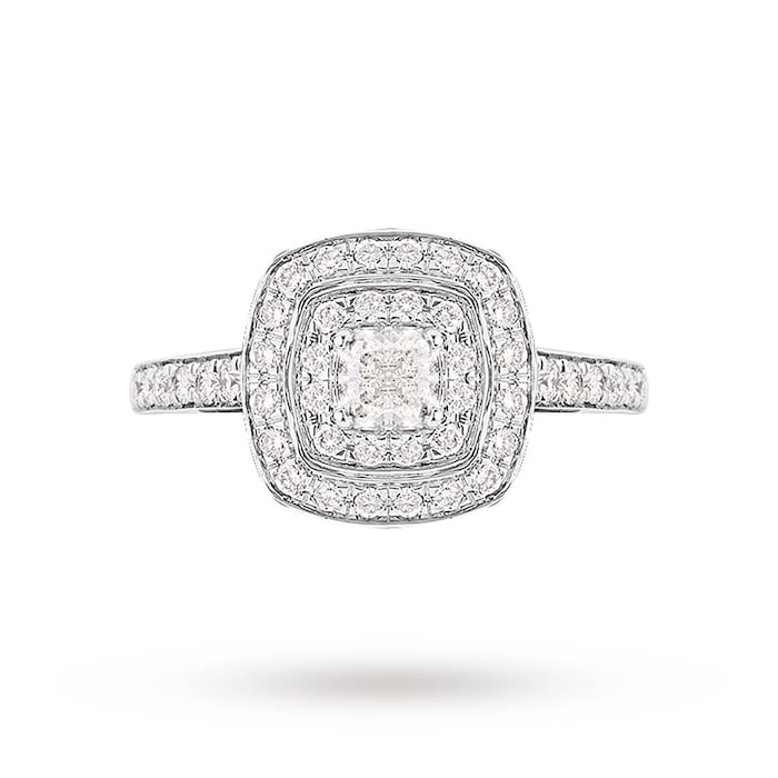 Jenny Packham Cushion Cut 0.70 Carat Total Weight Double Halo Diamond Ring In Platinum - Ring Size Q