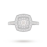 Jenny Packham Platinum Cushion Cut 0.70cttw Double Halo Diamond Ring
