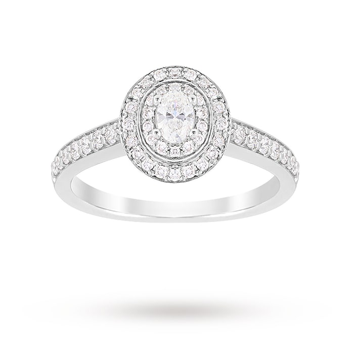 Jenny Packham Oval Cut 0.70 Carat Total Weight Double Halo Diamond Ring In Platinum - Ring Size O