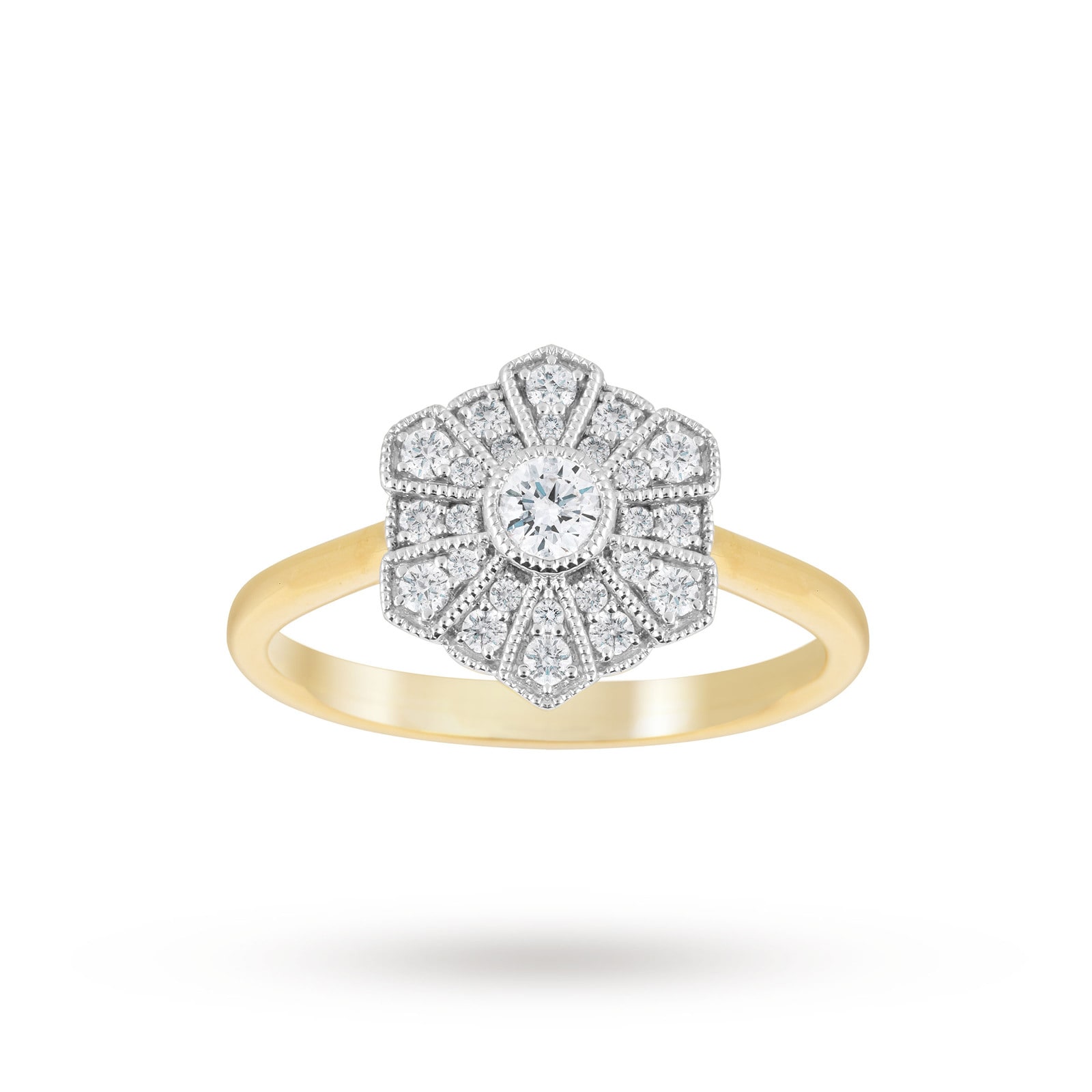 Jenny Packham 18ct White Gold 0.50cttw Diamond Cluster Ring With Rose Gold  Milgrain RB17587EG | Goldsmiths