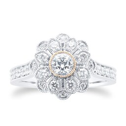 37410173 - 18ct White Gold 0.75cttw Flower Cluster With Yellow Gold Milgrain