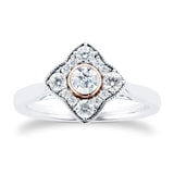 Jenny Packham 18 Carat White Gold 0.50 Carat Diamond Cluster Ring With Rose Gold Milgrain - Ring Size K