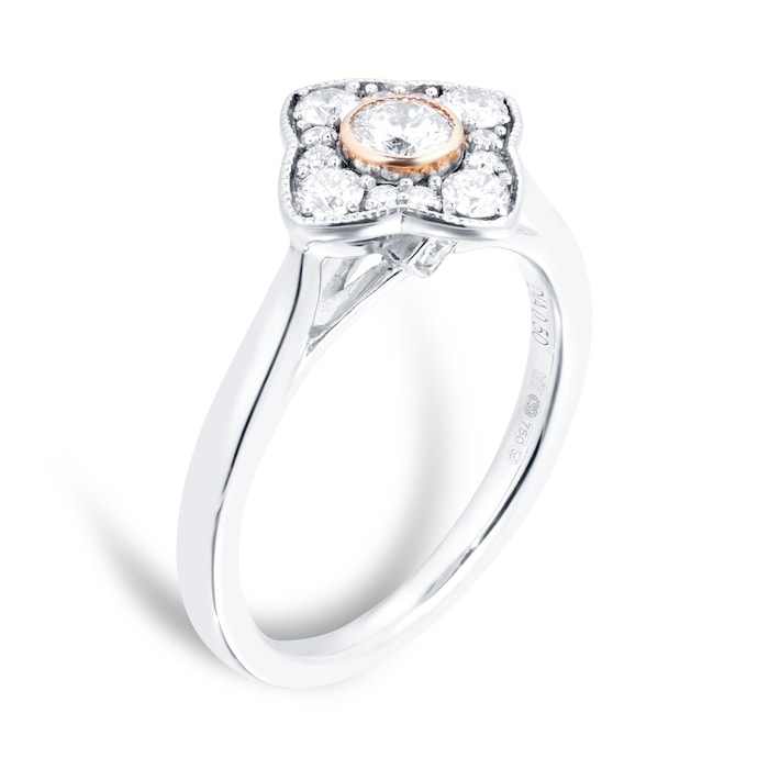Jenny Packham 18 Carat White Gold 0.50 Carat Diamond Cluster Ring With Rose Gold Milgrain - Ring Size J