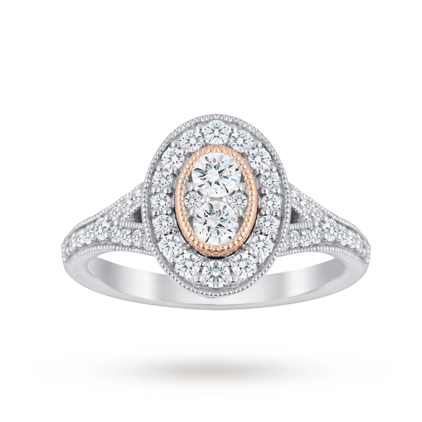 Jenny Packham 18ct White Gold 0.60cttw Diamond Oval Ring With Rose Gold Milgrain Jenny Packham 18ct White Gold 0.60cttw Diamond Oval Ring With Rose Gold Milgrain