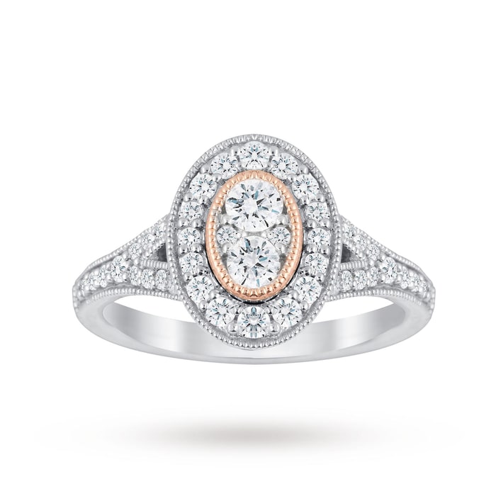 Jenny Packham 18ct White Gold 0.60cttw Diamond Oval Ring With Rose Gold Milgrain