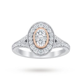 37410175 - 18ct White Gold 0.60cttw Diamond Oval Ring With Rose Gold Milgrain