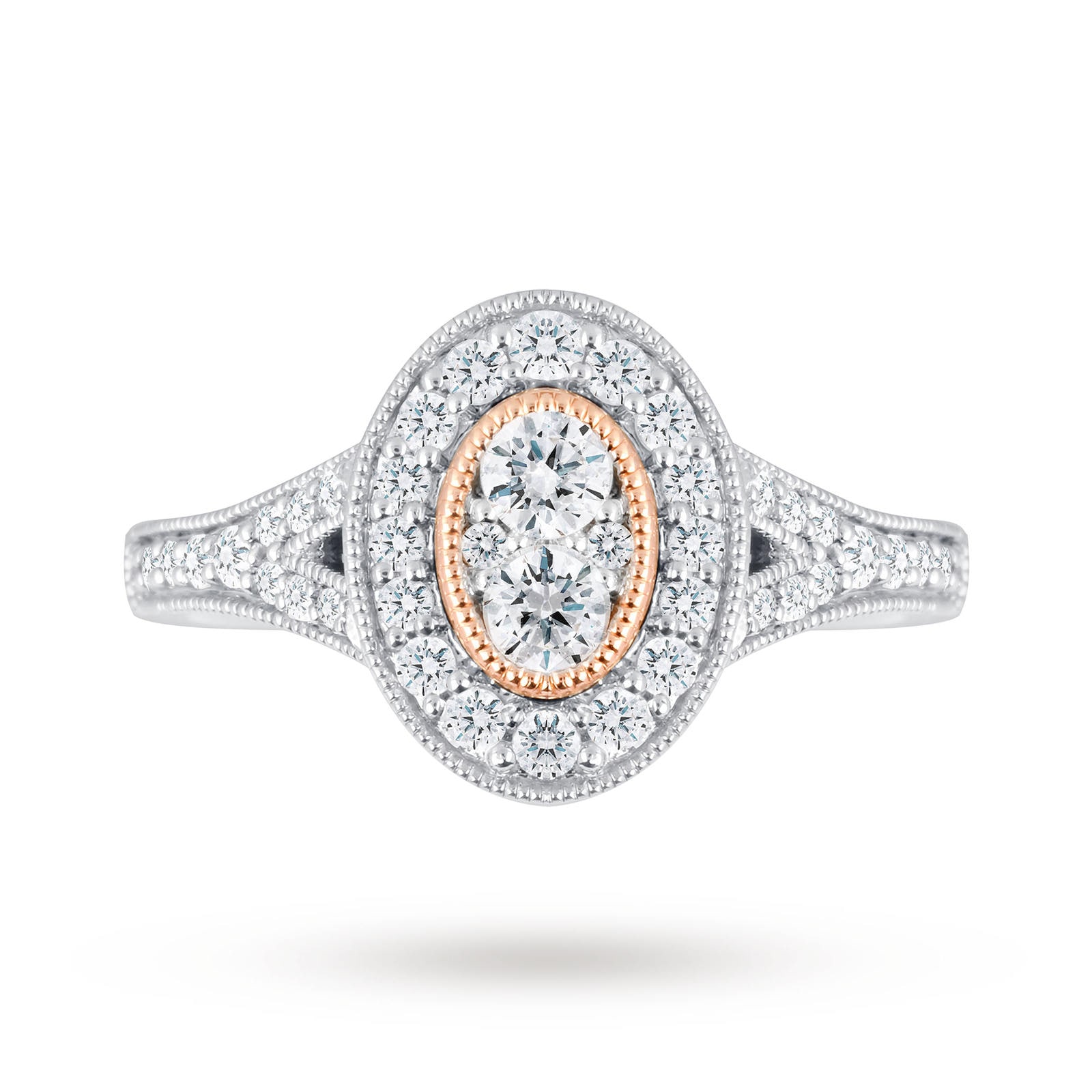 Jenny Packham 18ct White Gold 0.60cttw Diamond Oval Ring With Rose Gold Milgrain Jenny Packham 18ct White Gold 0.60cttw Diamond Oval Ring With Rose Gold Milgrain