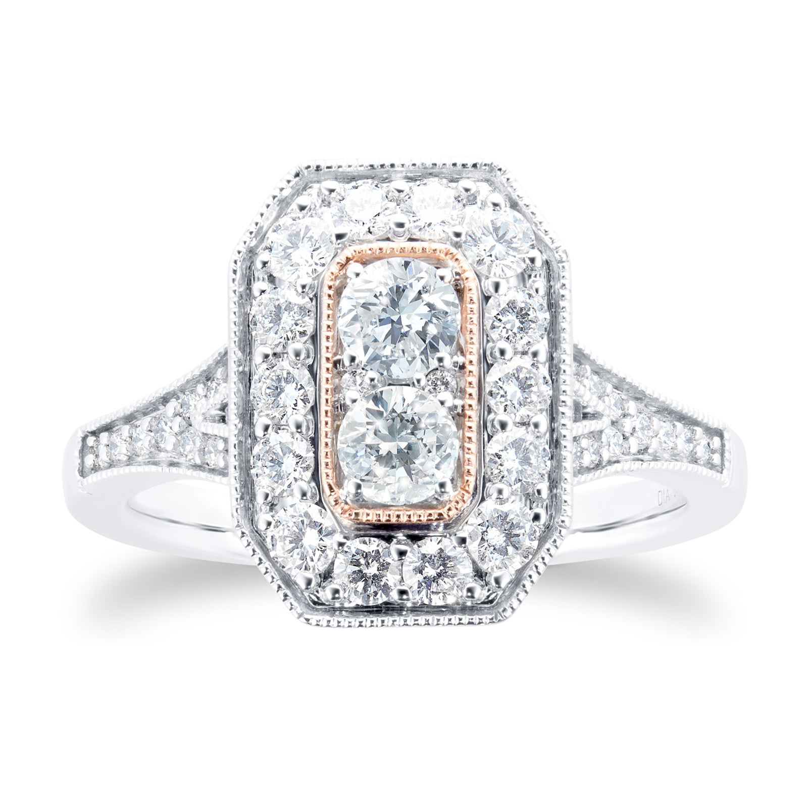 Jenny Packham 18ct White Gold 0.90cttw Diamond Ring With Rose Gold Milgrain