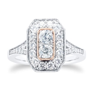 Jenny Packham 18ct White Gold 0.90cttw Diamond Ring With Rose Gold Milgrain