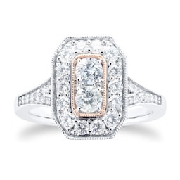 37410176 - 18ct White Gold 0.90cttw Diamond Ring With Rose Gold Milgrain