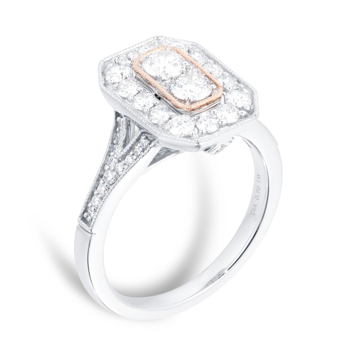 Jenny Packham 18ct White Gold 0.90cttw Diamond Ring With Rose Gold Milgrain
