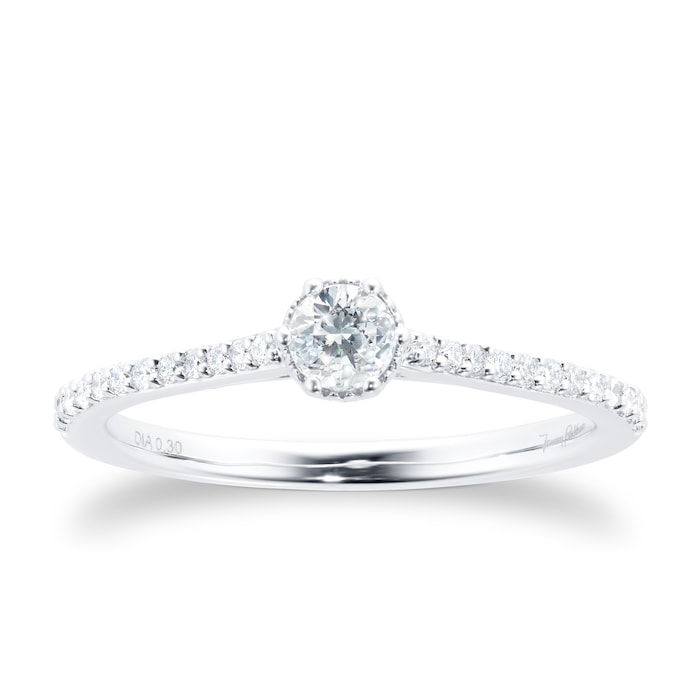 Jenny Packham Platinum 0.33 Carat Diamond 6 Claw Single Stone Ring - Ring Size I