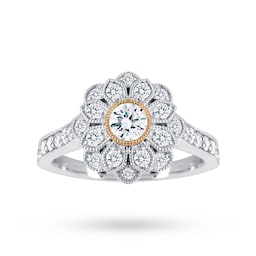 37410183 - Platinum 0.75cttw Flower Cluster With Yellow Gold Milgrain