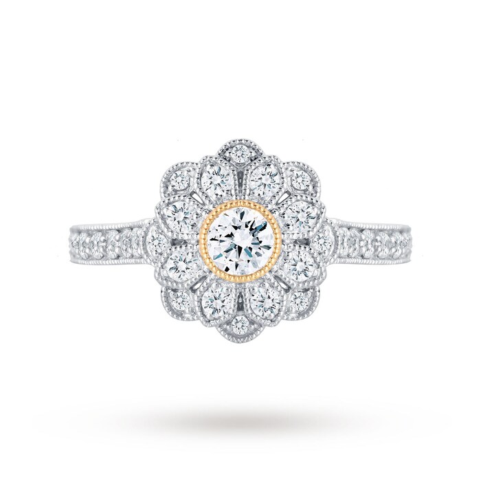 Jenny Packham Platinum 0.75cttw Flower Cluster With Yellow Gold Milgrain