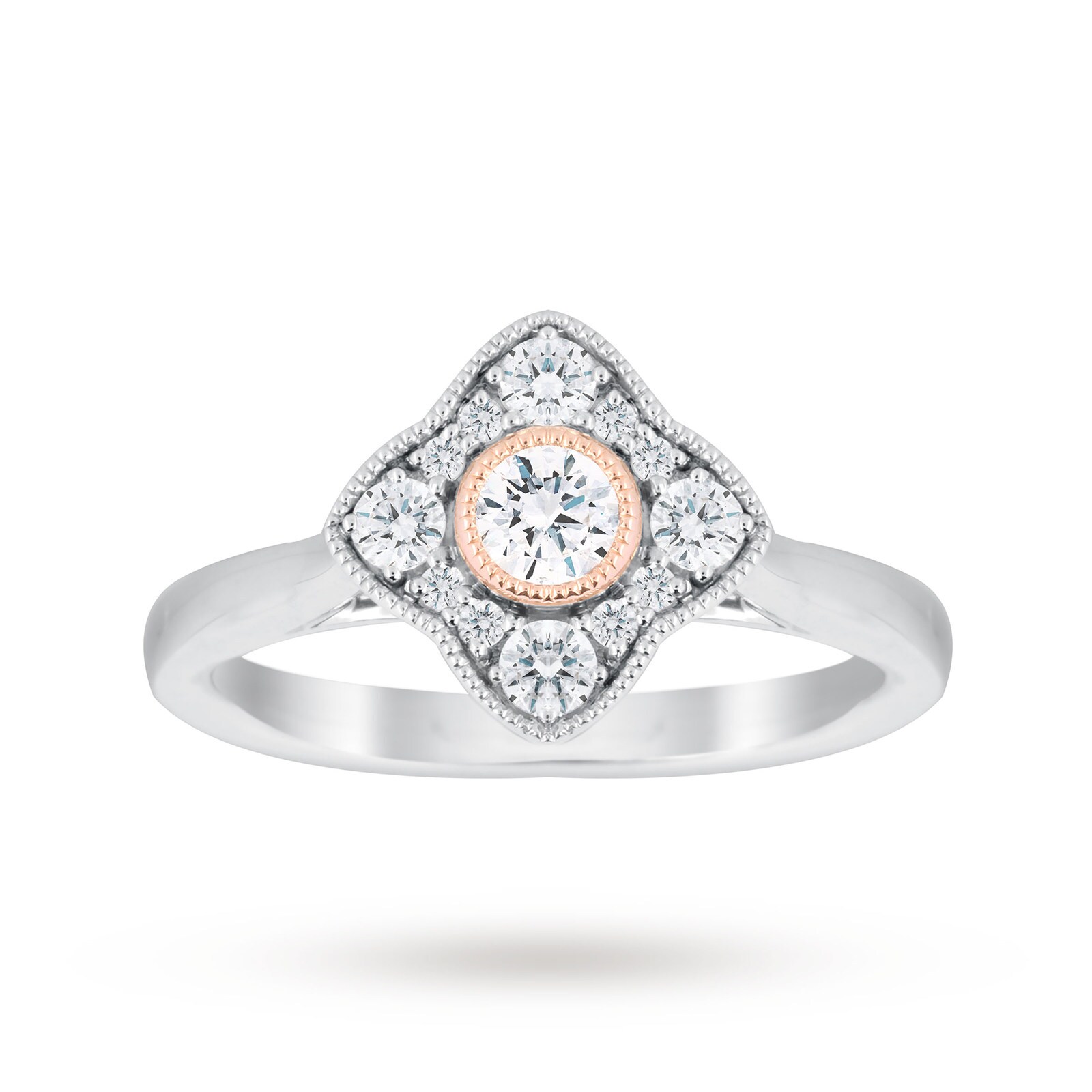 Jenny Packham Platinum 0.50cttw Diamond Cluster Ring With Rose Gold Milgrain
