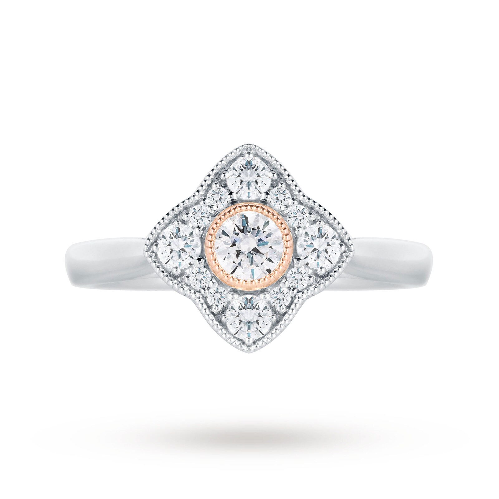 Jenny Packham Platinum 0.50cttw Diamond Cluster Ring With Rose Gold Milgrain