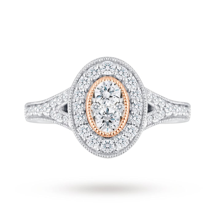 Jenny Packham Platinum 0.60cttw Diamond Oval Ring With Rose Gold Milgrain