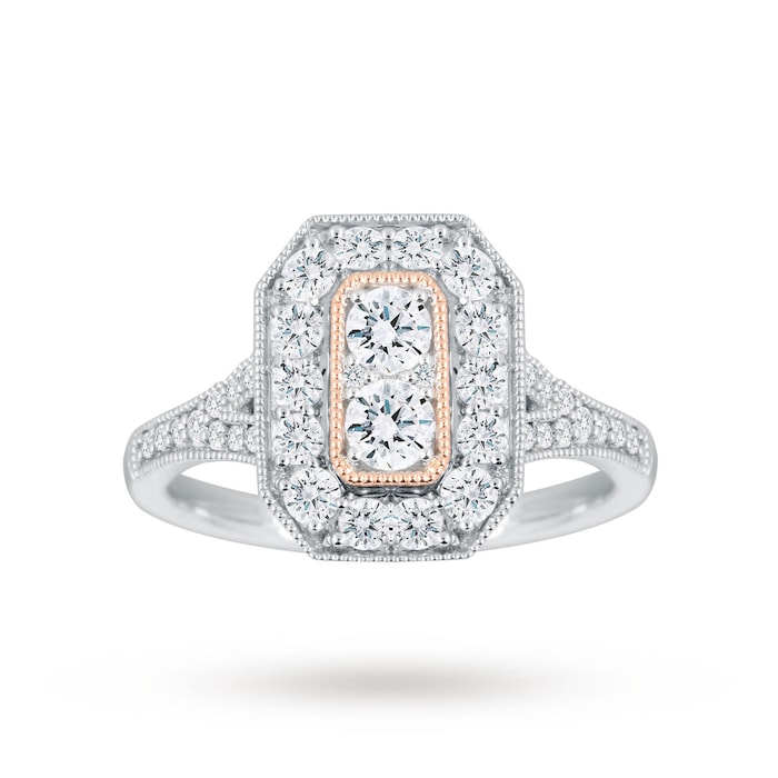 Jenny Packham Platinum 0.90 Carat Diamond Ring With Rose Gold Milgrain - Ring Size J