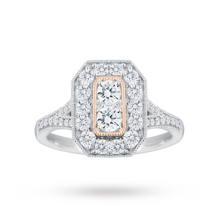 Jenny Packham Platinum 0.90cttw Diamond Ring with Rose Gold Milgrain