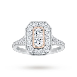 37410186 - Platinum 0.90cttw Diamond Ring with Rose Gold Milgrain