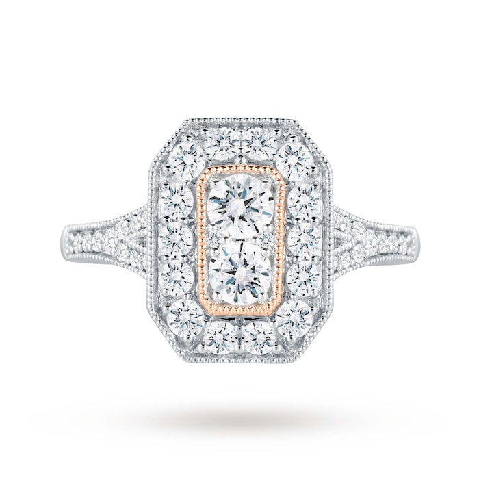 Jenny Packham Platinum 0.90cttw Diamond Ring with Rose Gold Milgrain